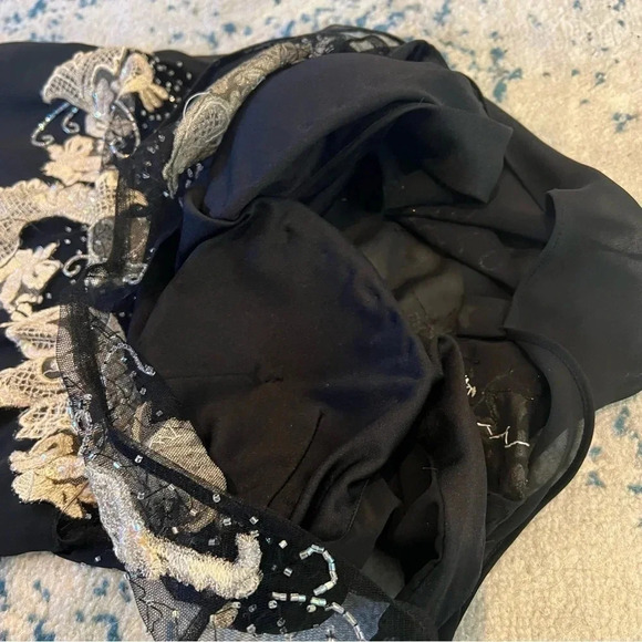 Dark Fairy Wimsy Goth Black Beaded lined gown size small raw hem sheer - Picture 8 of 14